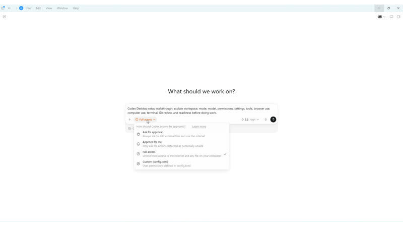 Codex permissions selector