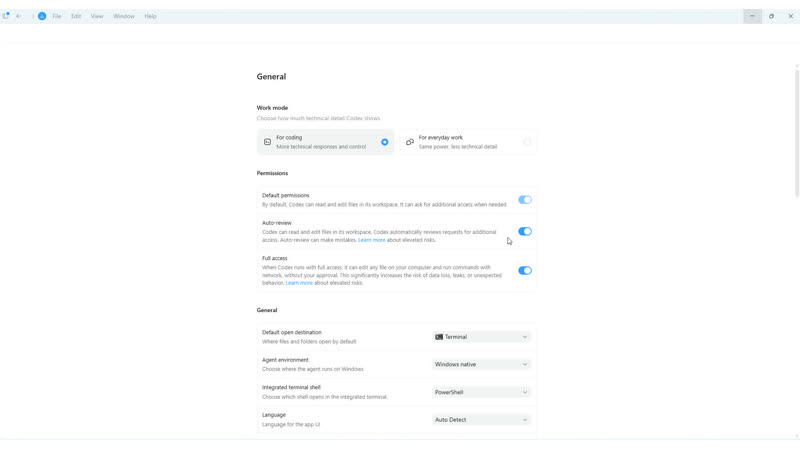 Codex general settings